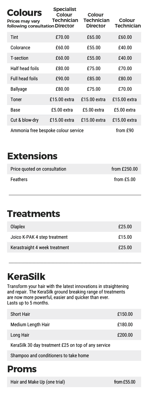 fareham hair and beauty prices